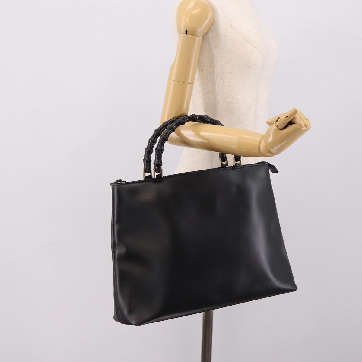 GUCCI Bamboo Hand Bag Leather Black Gold Tone 002 1998 0507 Auth 206601