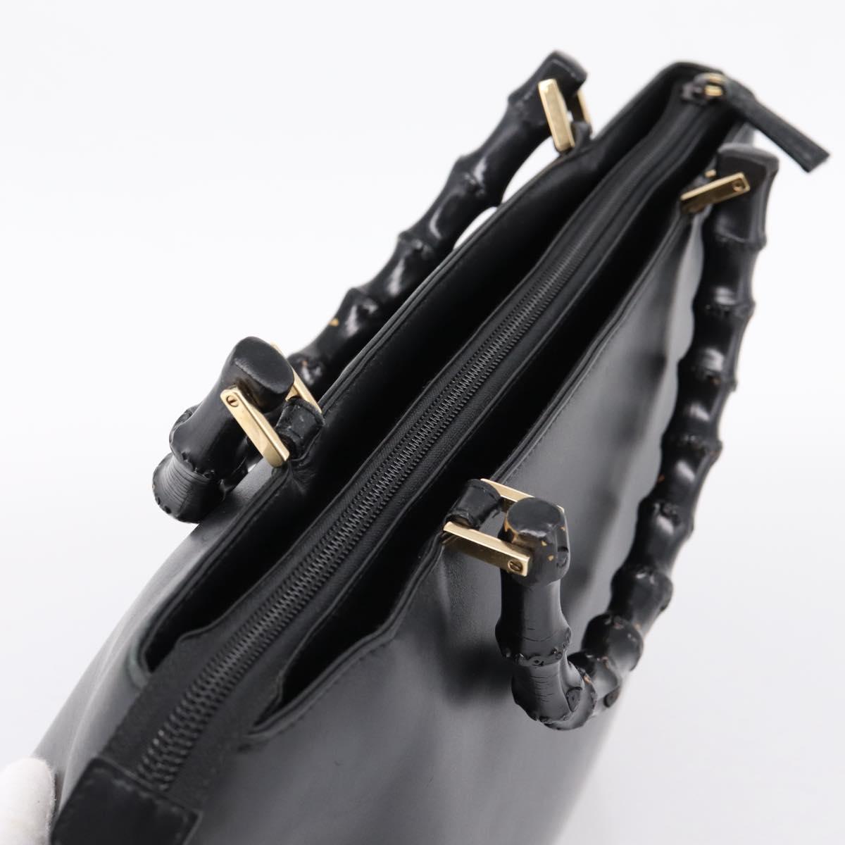 GUCCI Bamboo Hand Bag Leather Black Gold Tone 002 1998 0507 Auth 206601