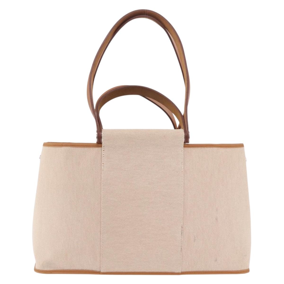 HERMES Kabak Elan PM Hand Bag Canvas Beige Silver Auth 206603V