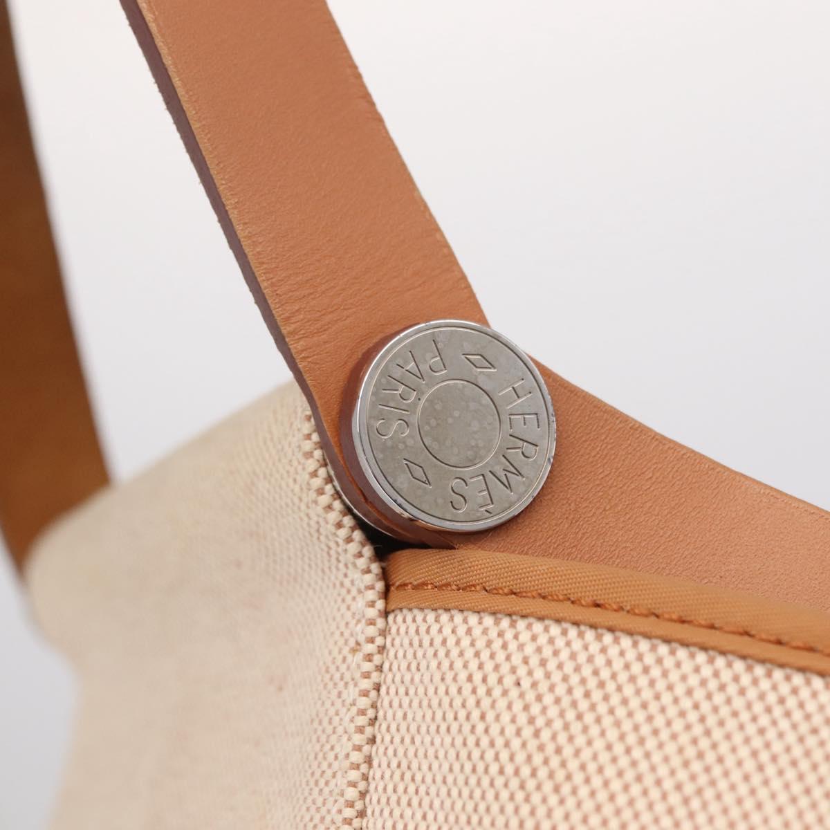 HERMES Kabak Elan PM Hand Bag Canvas Beige Silver Auth 206603V