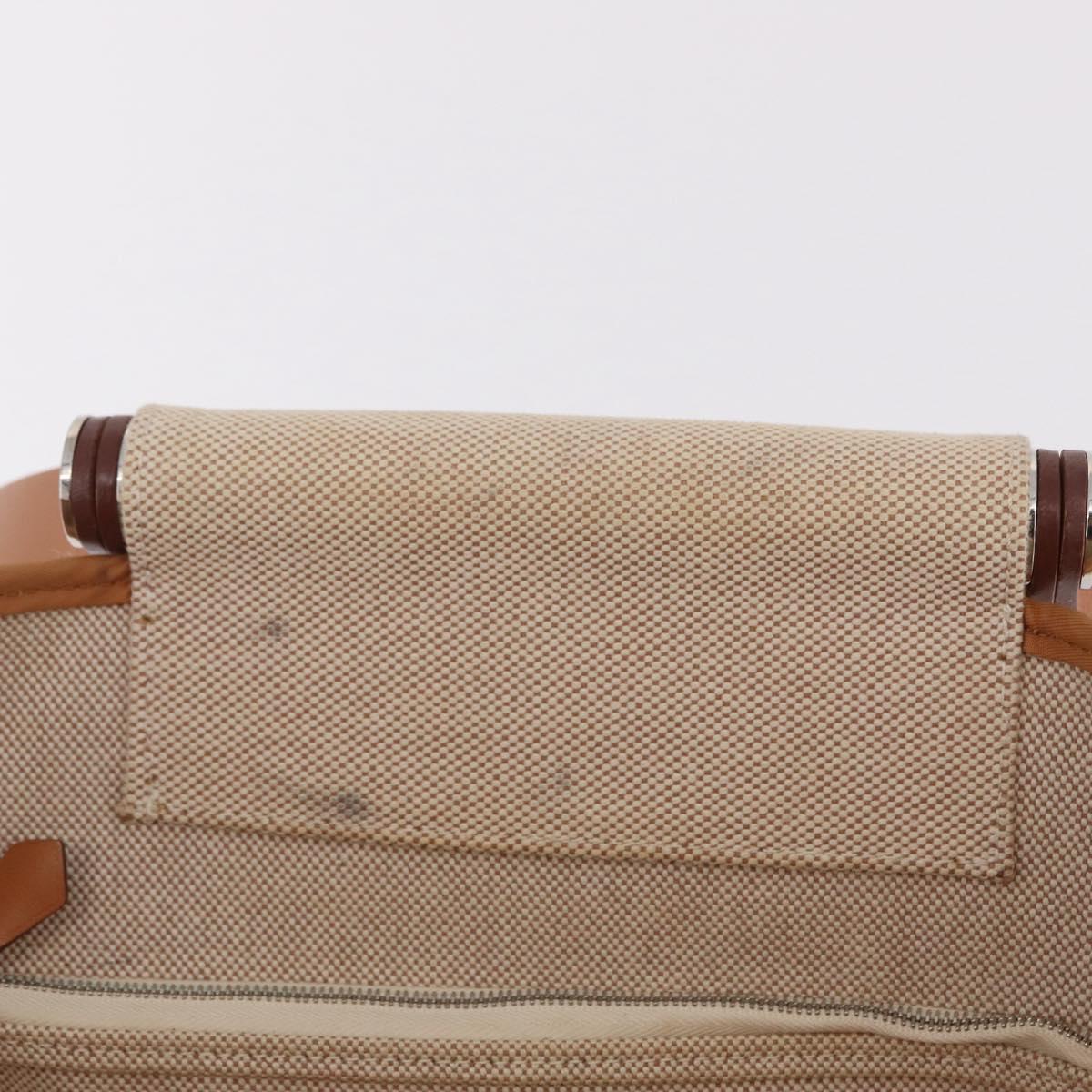 HERMES Kabak Elan PM Hand Bag Canvas Beige Silver Auth 206603V
