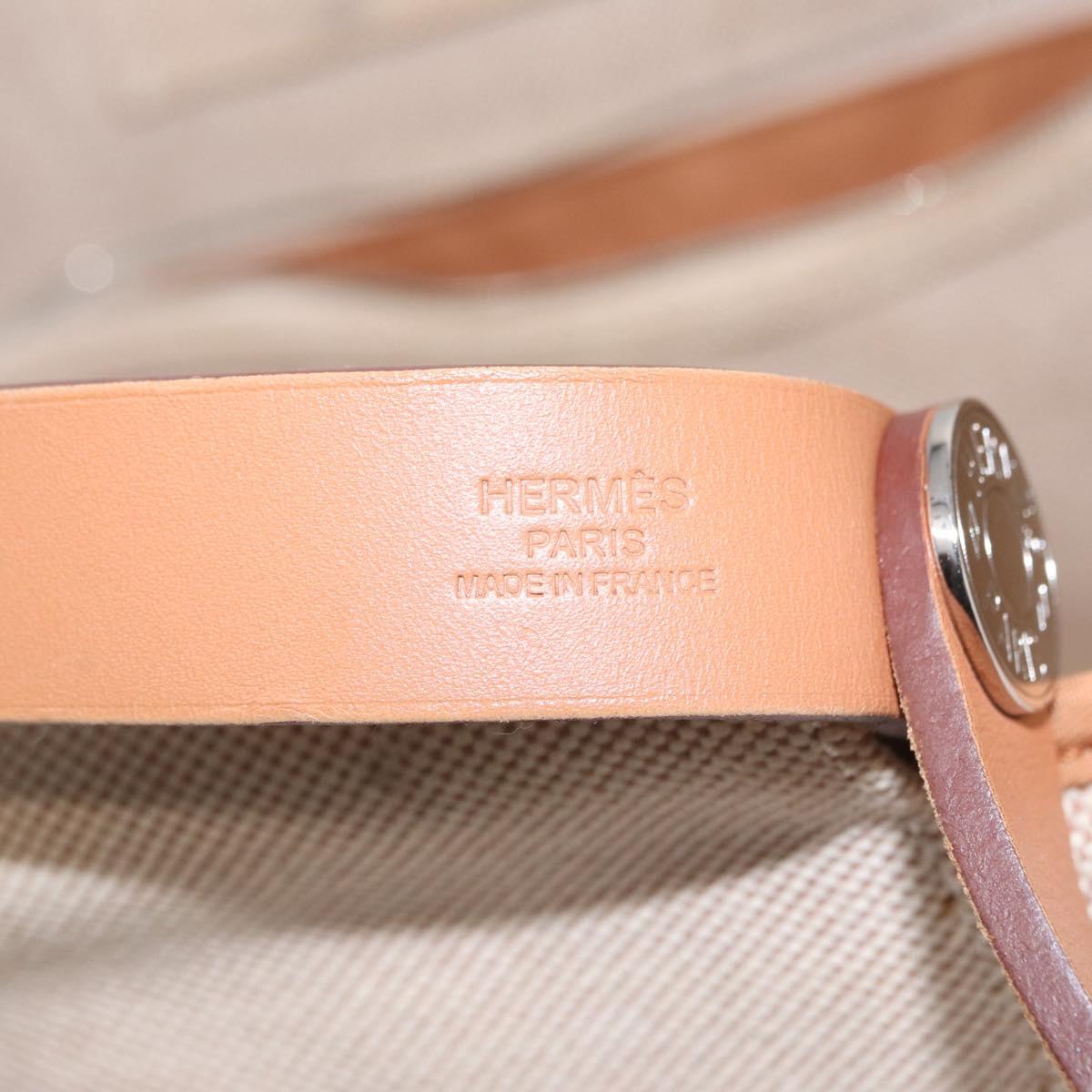 HERMES Kabak Elan PM Hand Bag Canvas Beige Silver Auth 206603V
