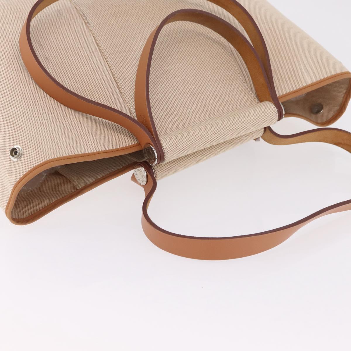 HERMES Kabak Elan PM Hand Bag Canvas Beige Silver Auth 206603V
