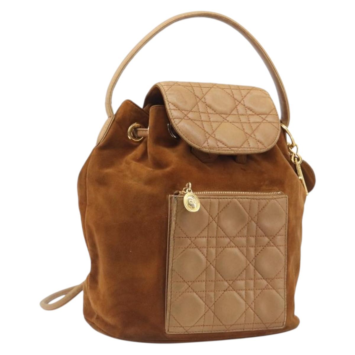 Christian Dior Canage Backpack Suede Brown Gold Tone Auth 206604