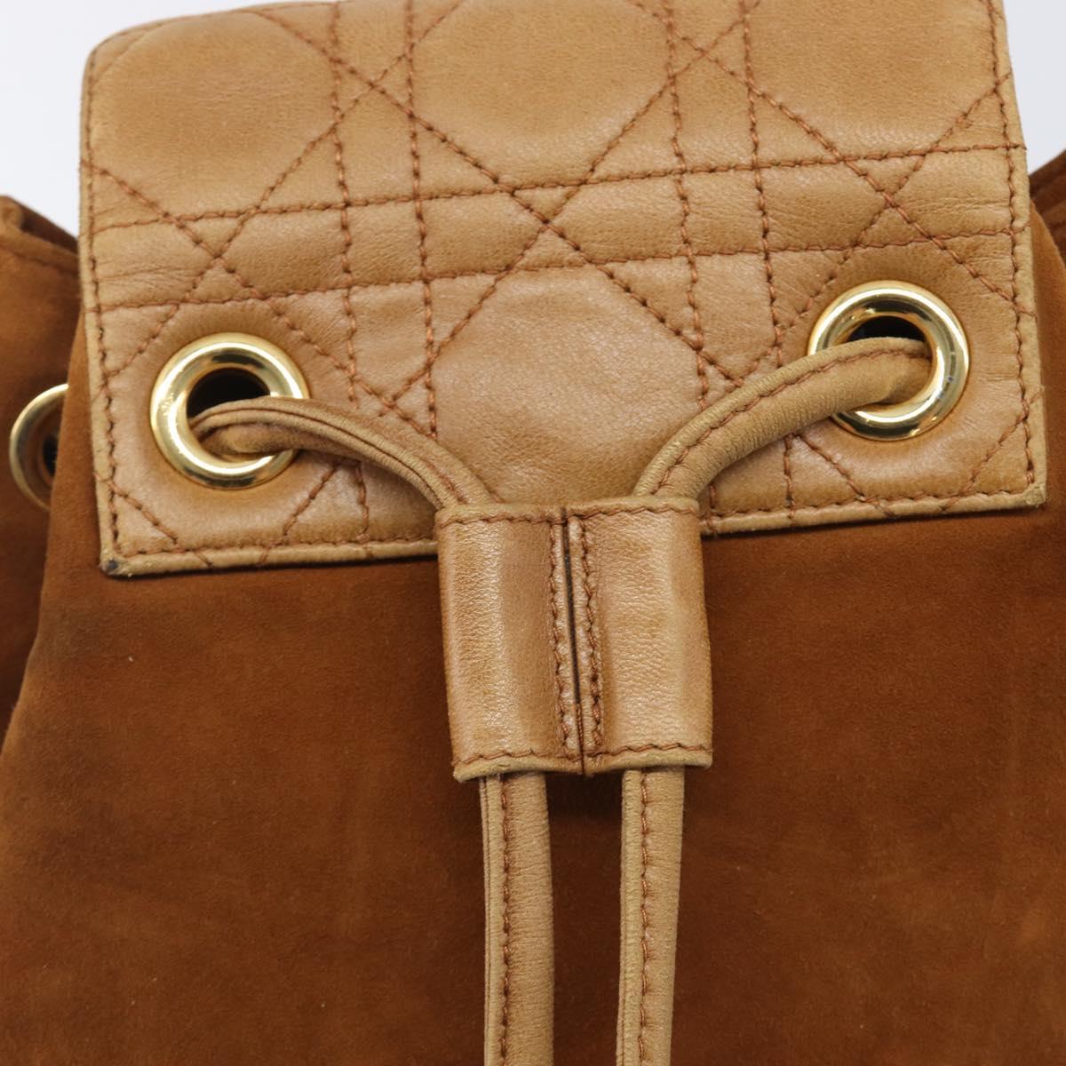 Christian Dior Canage Backpack Suede Brown Gold Tone Auth 206604