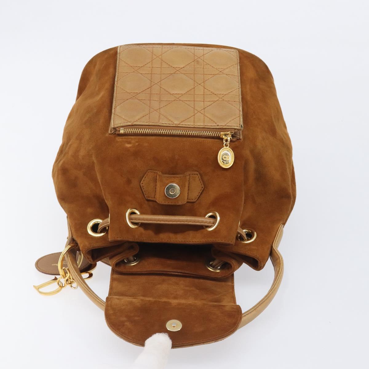 Christian Dior Canage Backpack Suede Brown Gold Tone Auth 206604