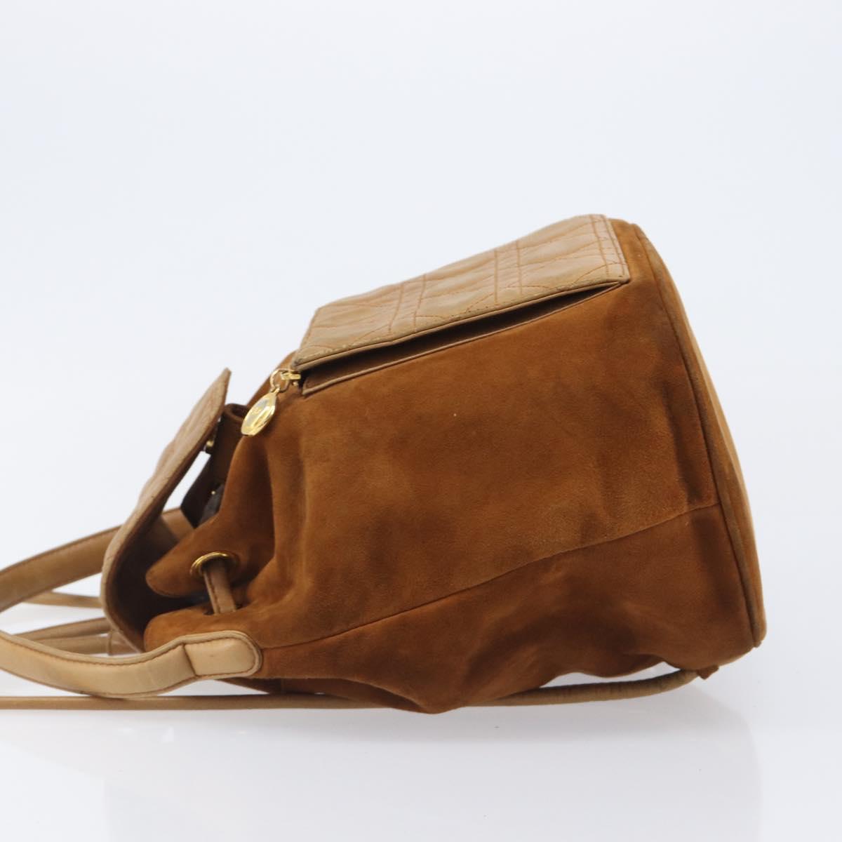 Christian Dior Canage Backpack Suede Brown Gold Tone Auth 206604