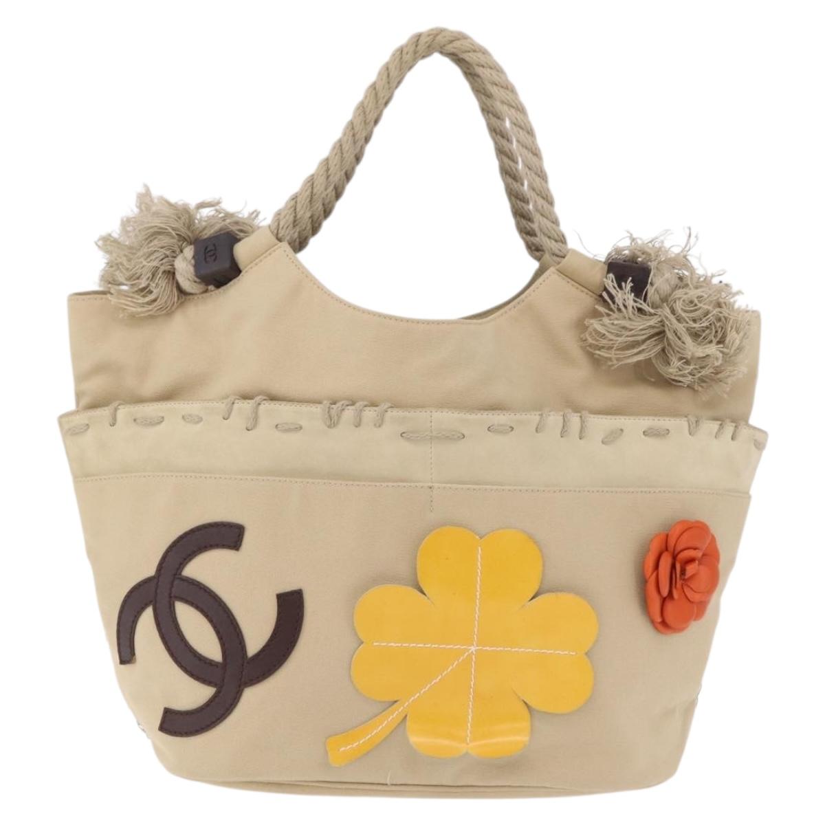 CHANEL Tote Bag Canvas Beige Brown CC Auth 206605