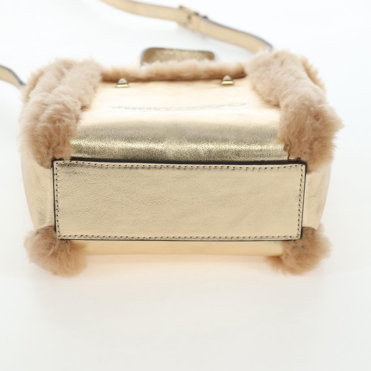 Jimmy Choo Tote Bag Leather Fur 2way Gold Auth 206610V