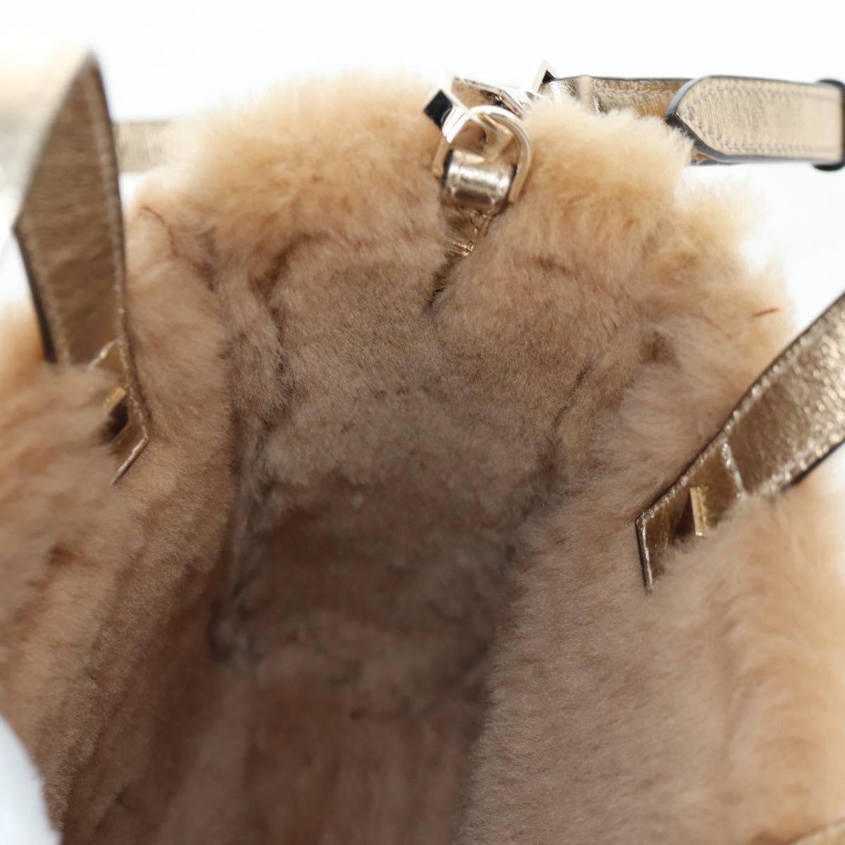 Jimmy Choo Tote Bag Leather Fur 2way Gold Auth 206610V