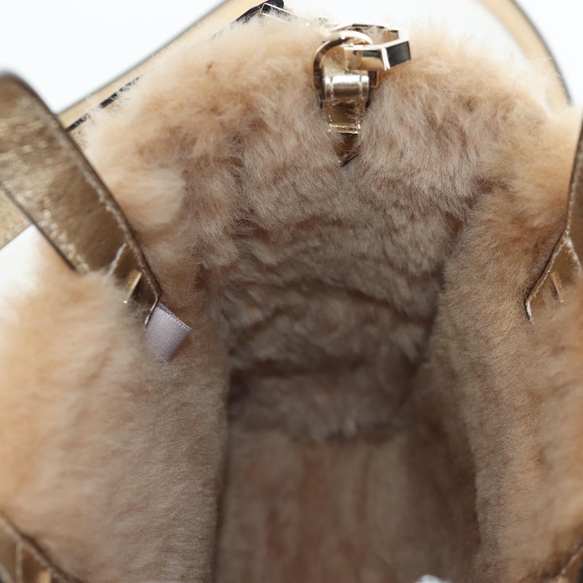Jimmy Choo Tote Bag Leather Fur 2way Gold Auth 206610V