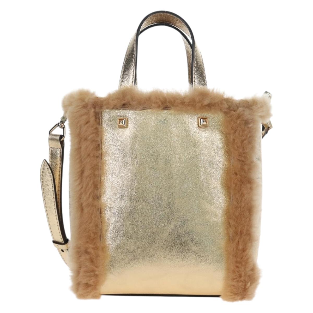 Jimmy Choo Tote Bag Leather Fur 2way Gold Auth 206610V