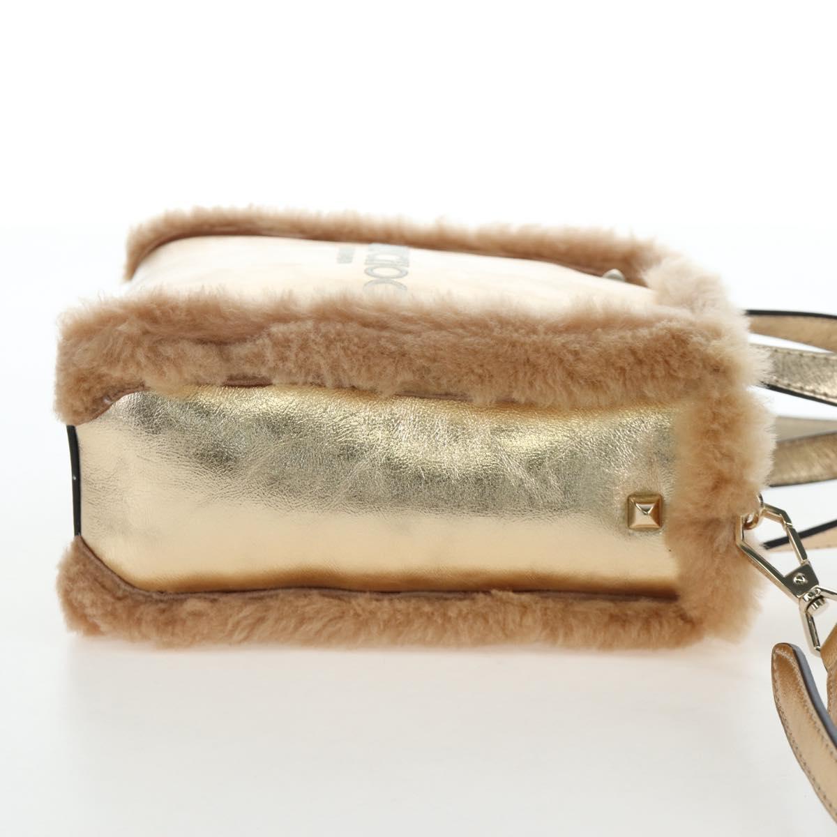 Jimmy Choo Tote Bag Leather Fur 2way Gold Auth 206610V