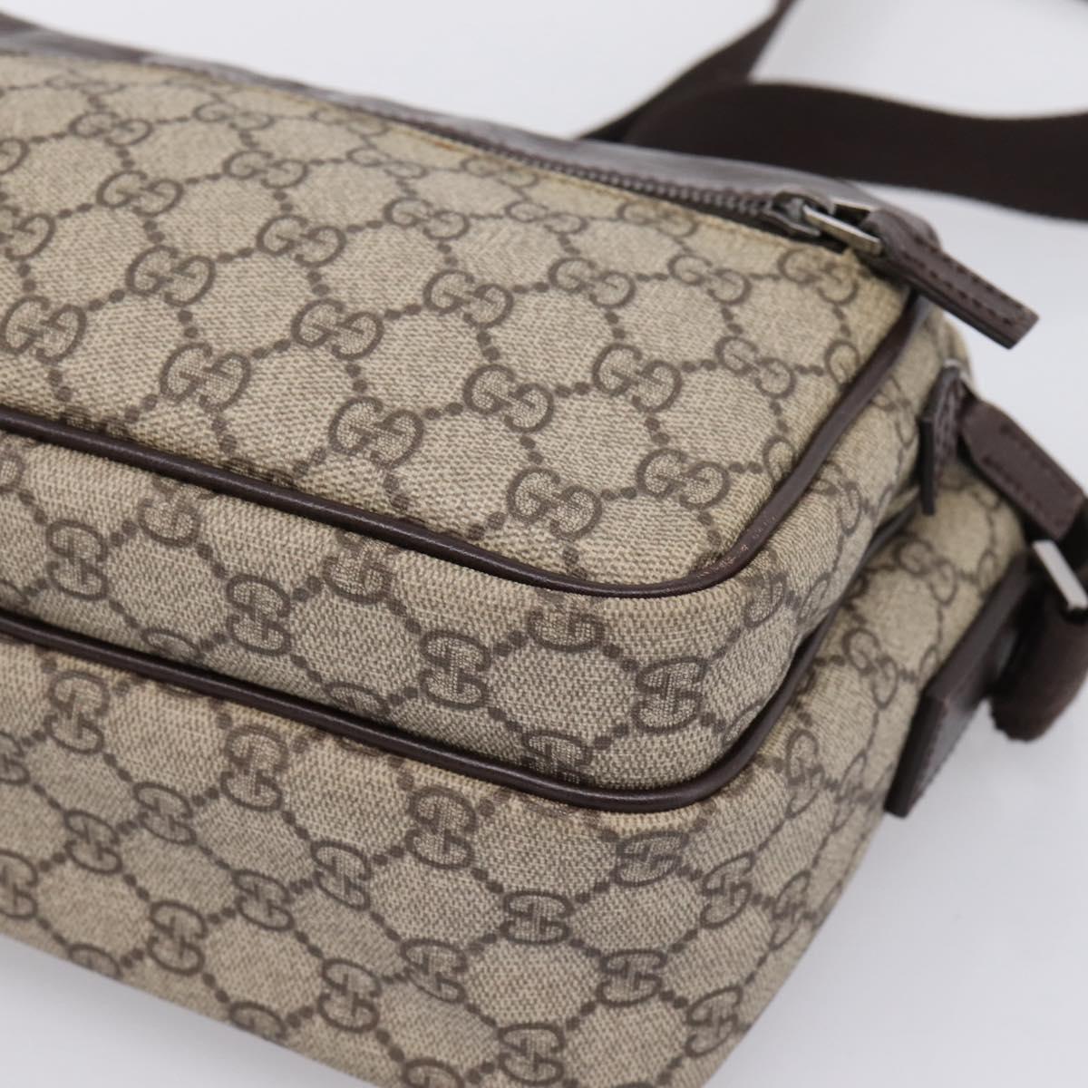 GUCCI GG Supreme Shoulder Bag PVC Beige Silver 114531 Auth 206613