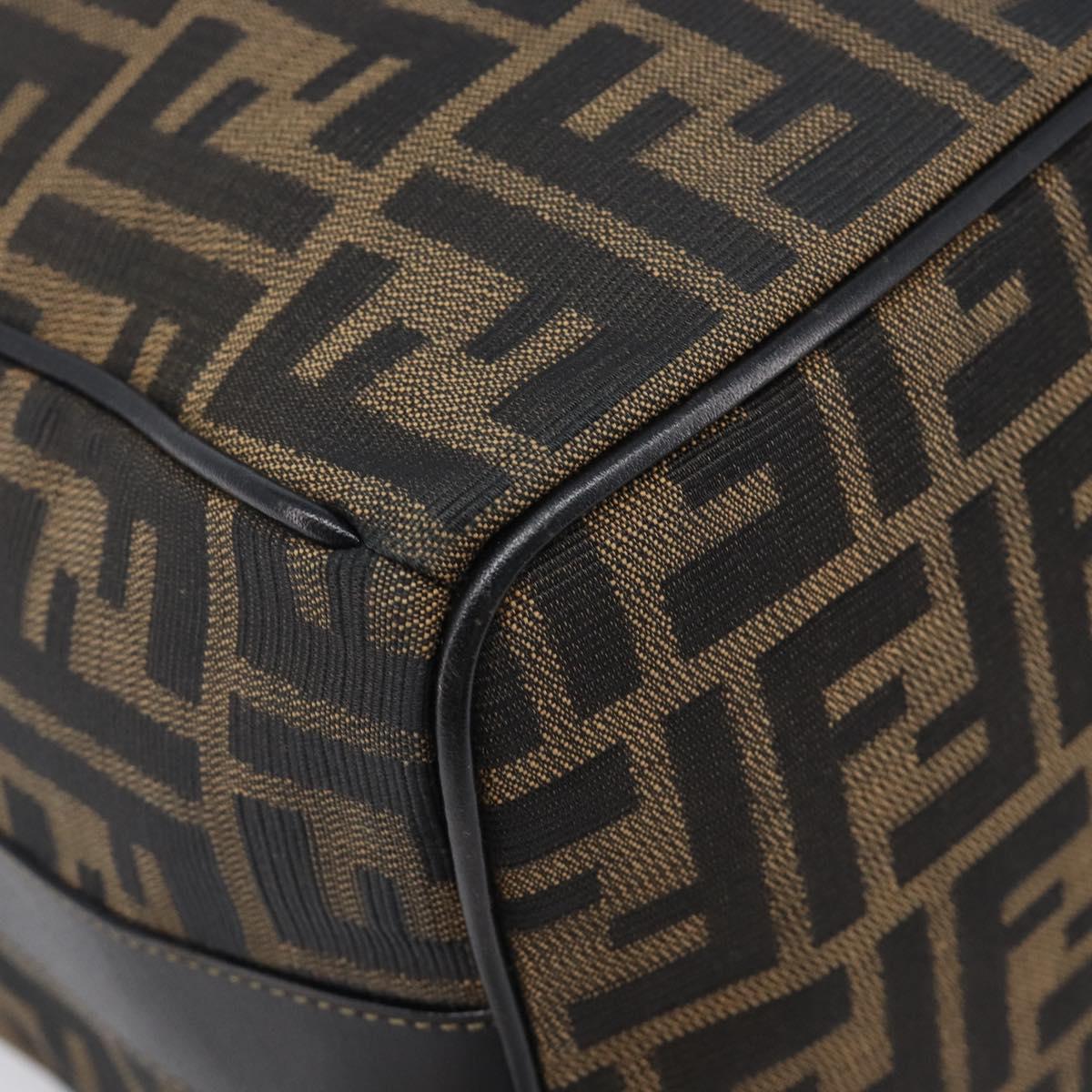 FENDI Zucca Canvas Vanity Cosmetic Pouch Brown Gold Tone Auth 206619
