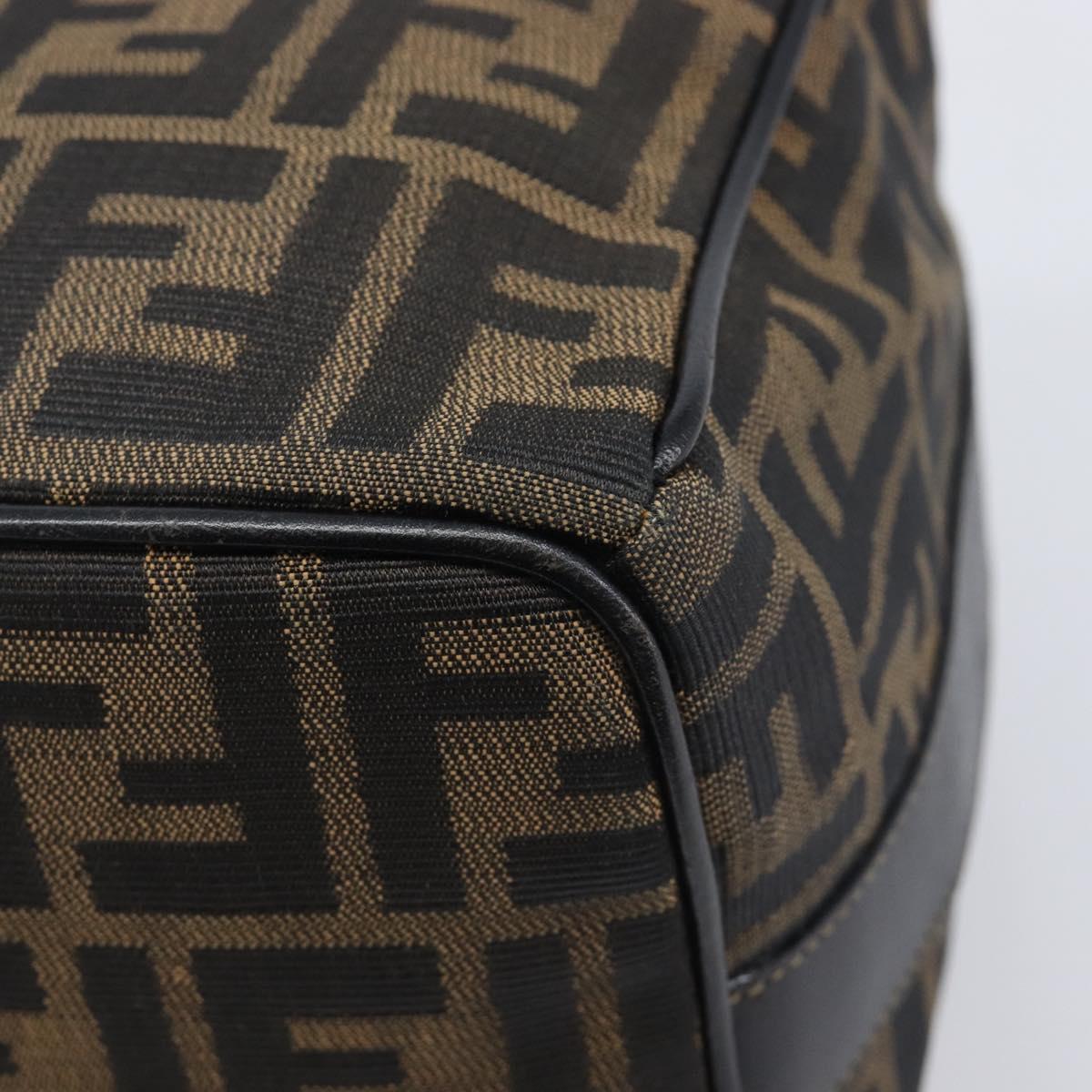 FENDI Zucca Canvas Vanity Cosmetic Pouch Brown Gold Tone Auth 206619