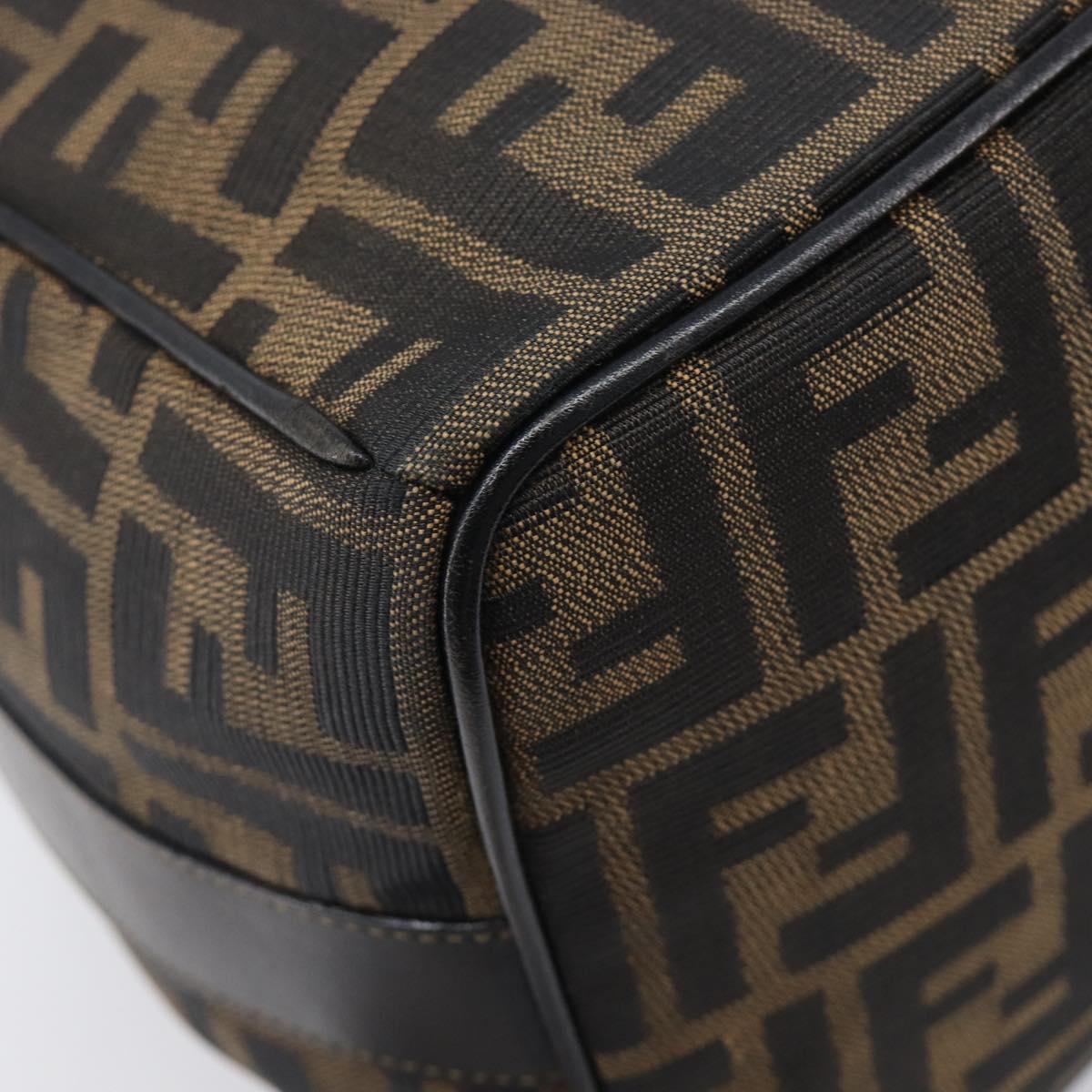 FENDI Zucca Canvas Vanity Cosmetic Pouch Brown Gold Tone Auth 206619