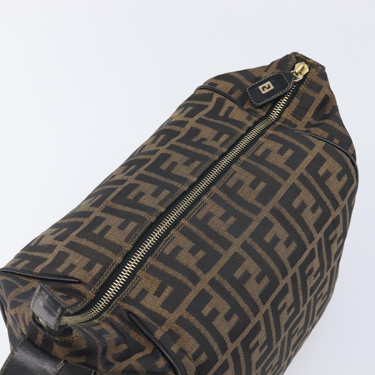 FENDI Zucca Canvas Vanity Cosmetic Pouch Brown Gold Tone Auth 206619