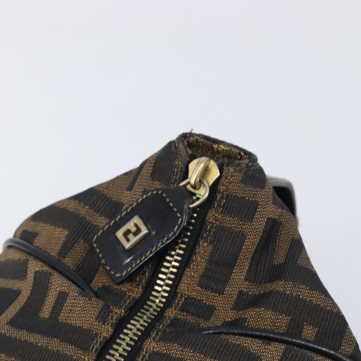 FENDI Zucca Canvas Vanity Cosmetic Pouch Brown Gold Tone Auth 206619