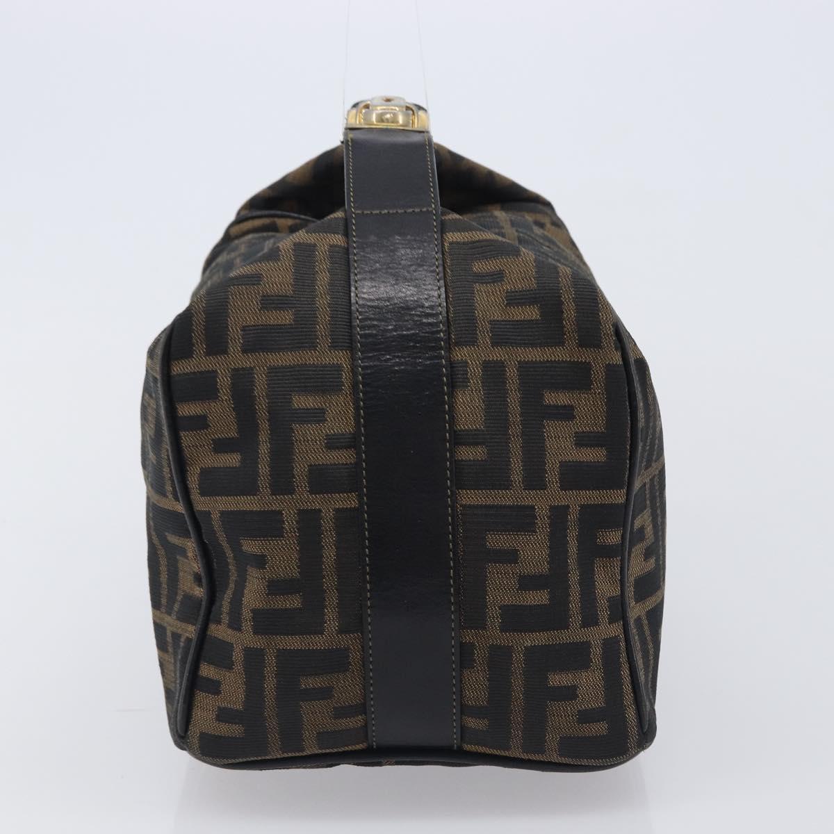 FENDI Zucca Canvas Vanity Cosmetic Pouch Brown Gold Tone Auth 206619
