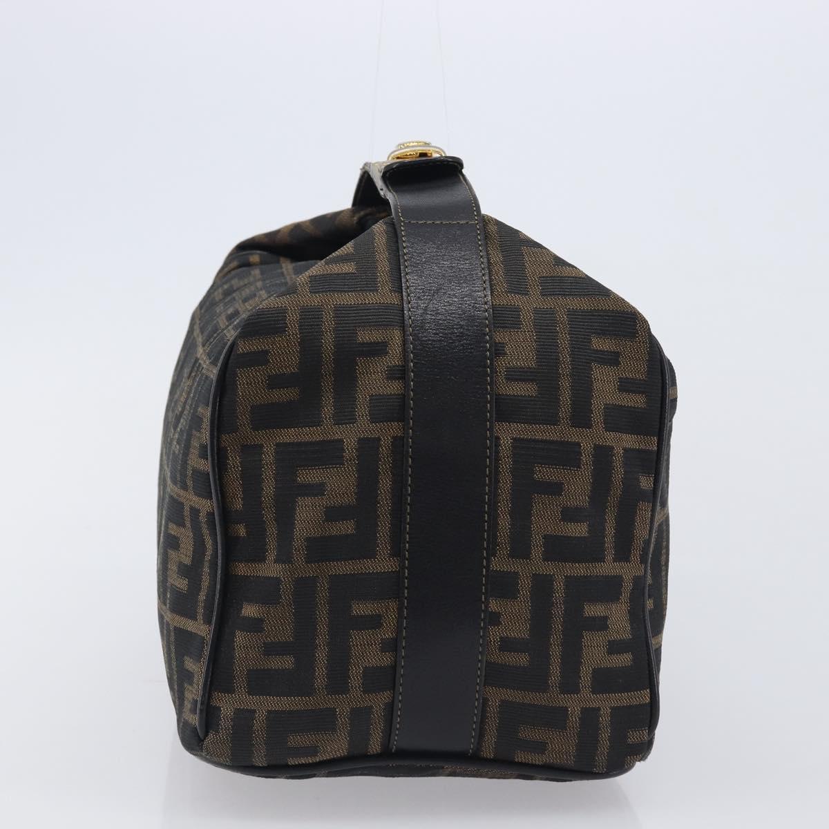 FENDI Zucca Canvas Vanity Cosmetic Pouch Brown Gold Tone Auth 206619