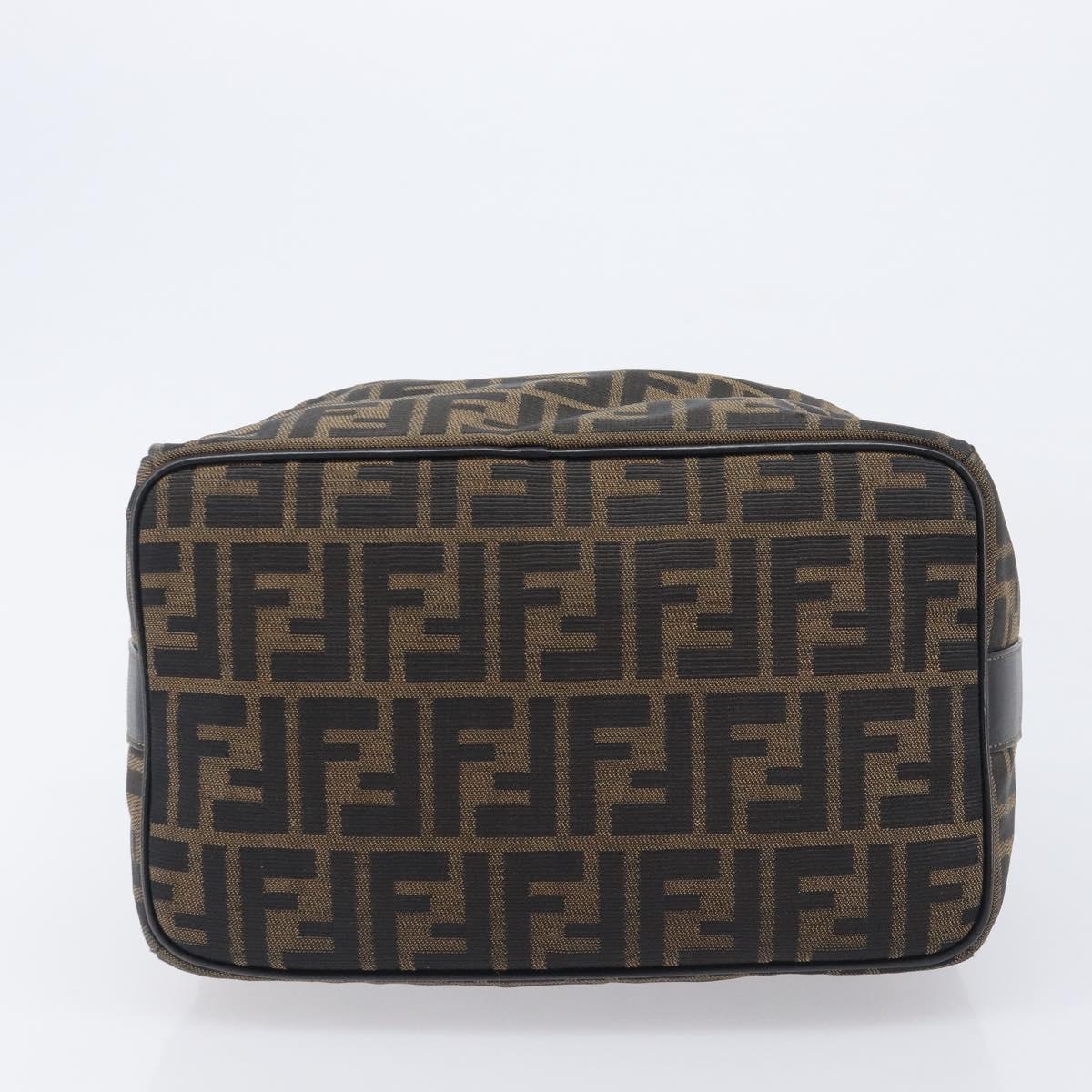 FENDI Zucca Canvas Vanity Cosmetic Pouch Brown Gold Tone Auth 206619
