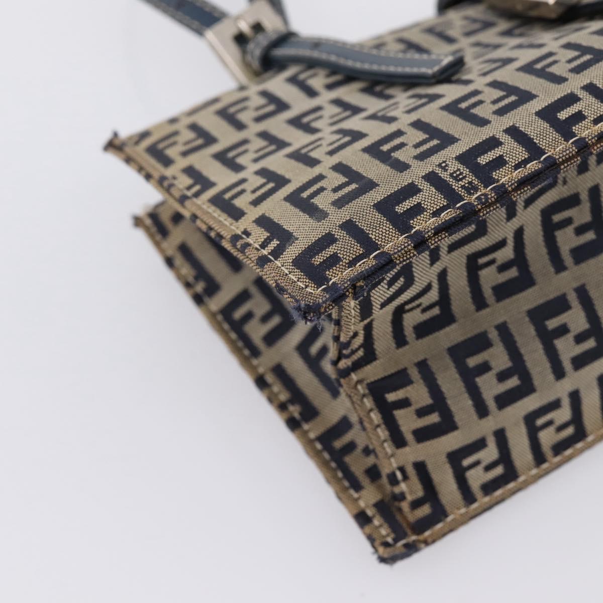 FENDI Zucchino Canvas Mamma Baguette Hand Bag Navy Silver Auth 206627