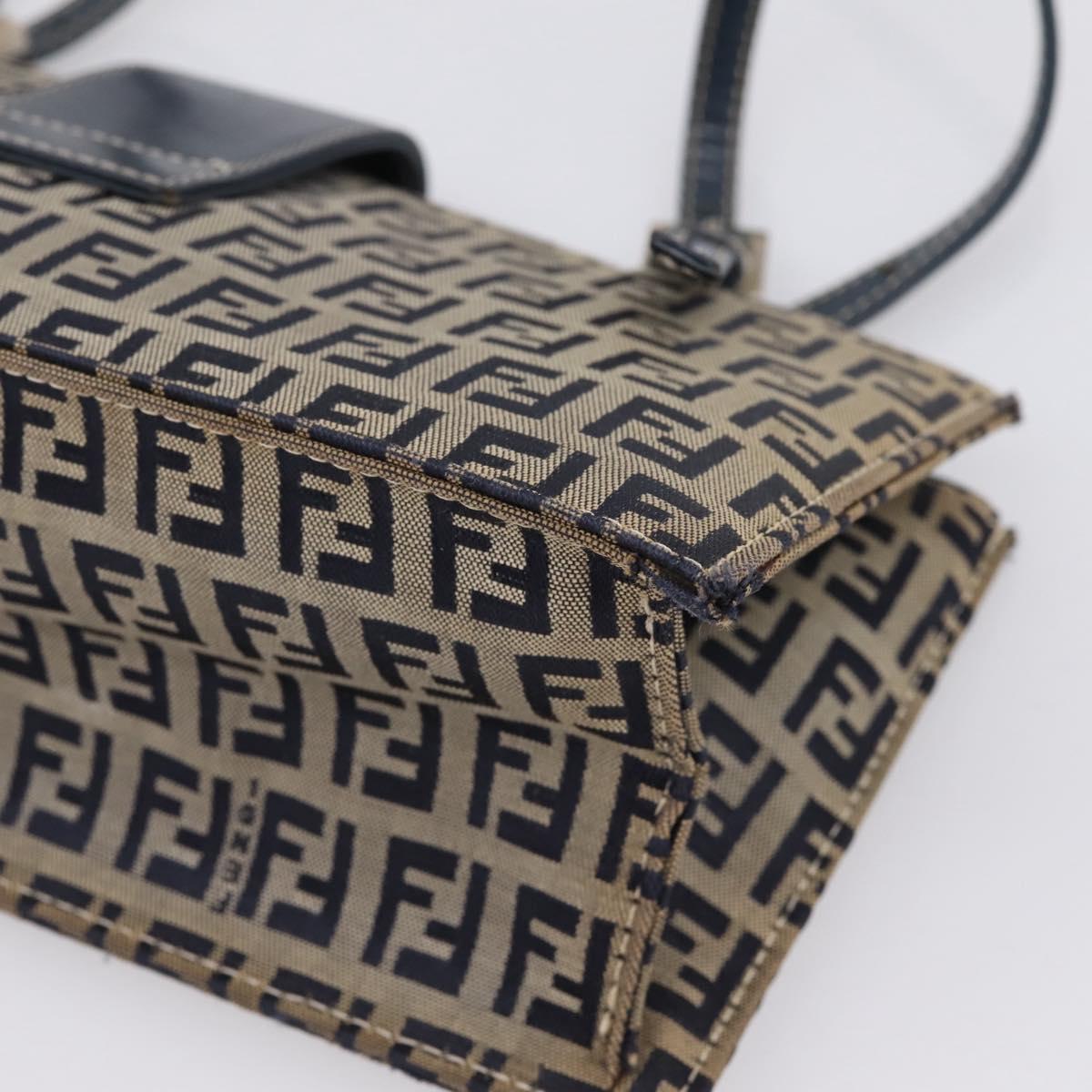 FENDI Zucchino Canvas Mamma Baguette Hand Bag Navy Silver Auth 206627
