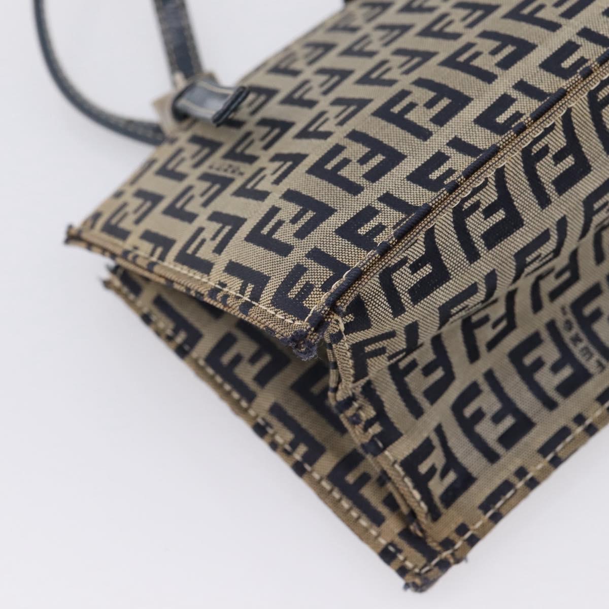 FENDI Zucchino Canvas Mamma Baguette Hand Bag Navy Silver Auth 206627
