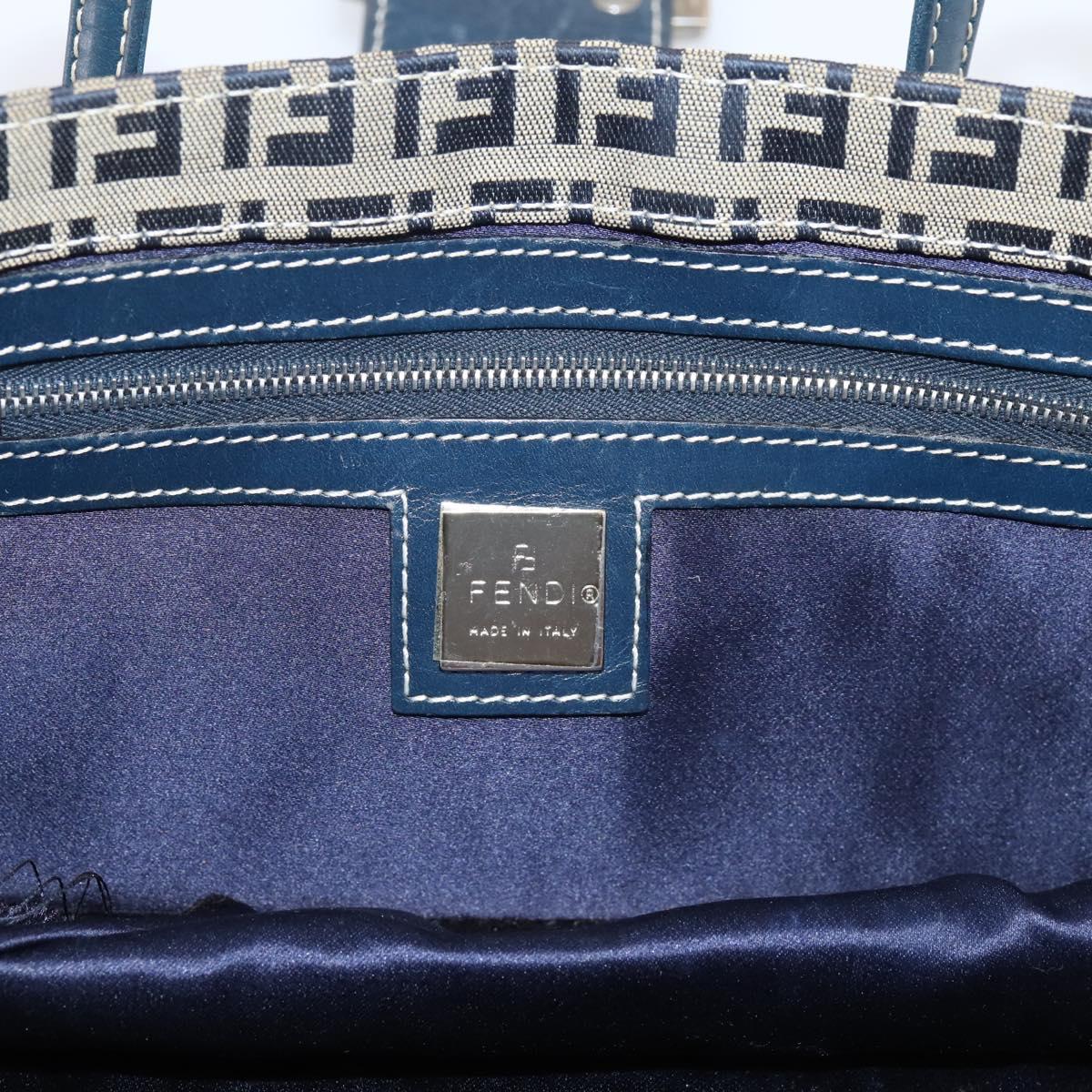 FENDI Zucchino Canvas Mamma Baguette Hand Bag Navy Silver Auth 206627