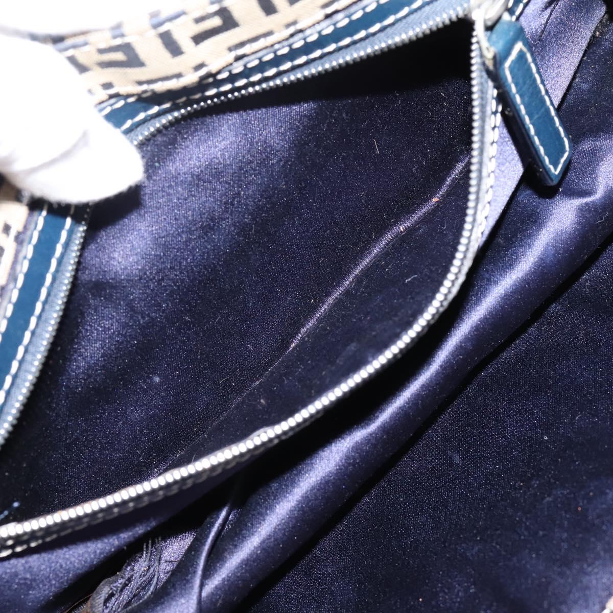 FENDI Zucchino Canvas Mamma Baguette Hand Bag Navy Silver Auth 206627