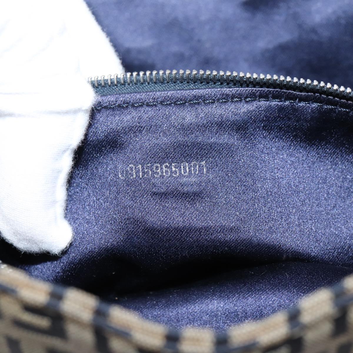 FENDI Zucchino Canvas Mamma Baguette Hand Bag Navy Silver Auth 206627