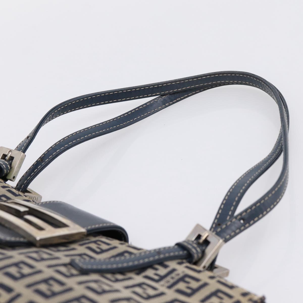 FENDI Zucchino Canvas Mamma Baguette Hand Bag Navy Silver Auth 206627