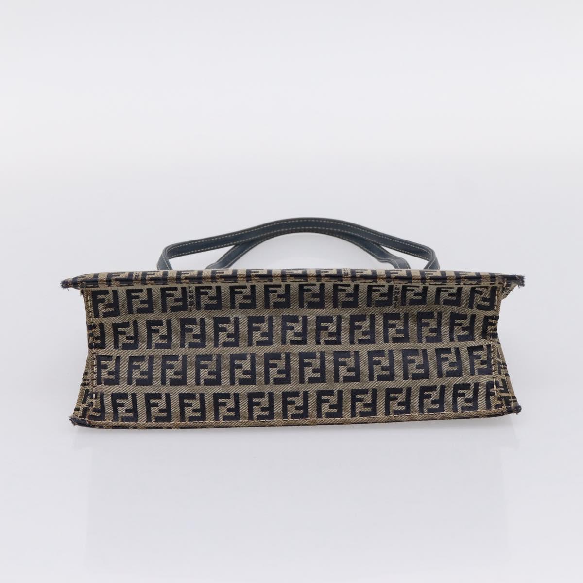 FENDI Zucchino Canvas Mamma Baguette Hand Bag Navy Silver Auth 206627