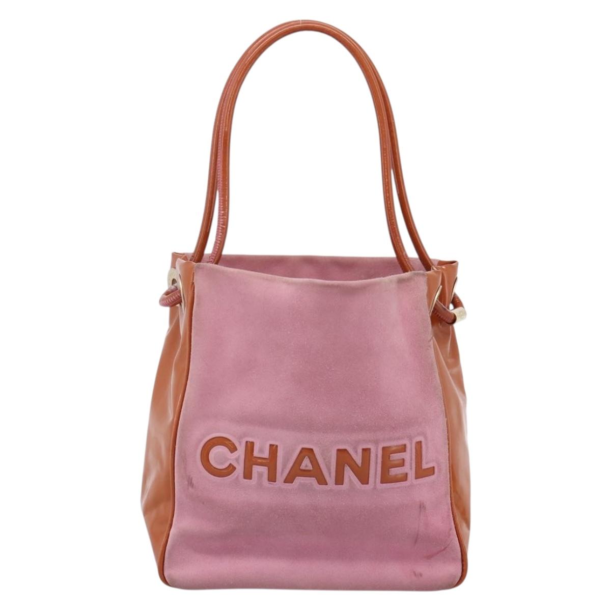 CHANEL Camelia Tote Bag Suede Pink Gold Tone CC Auth 206630