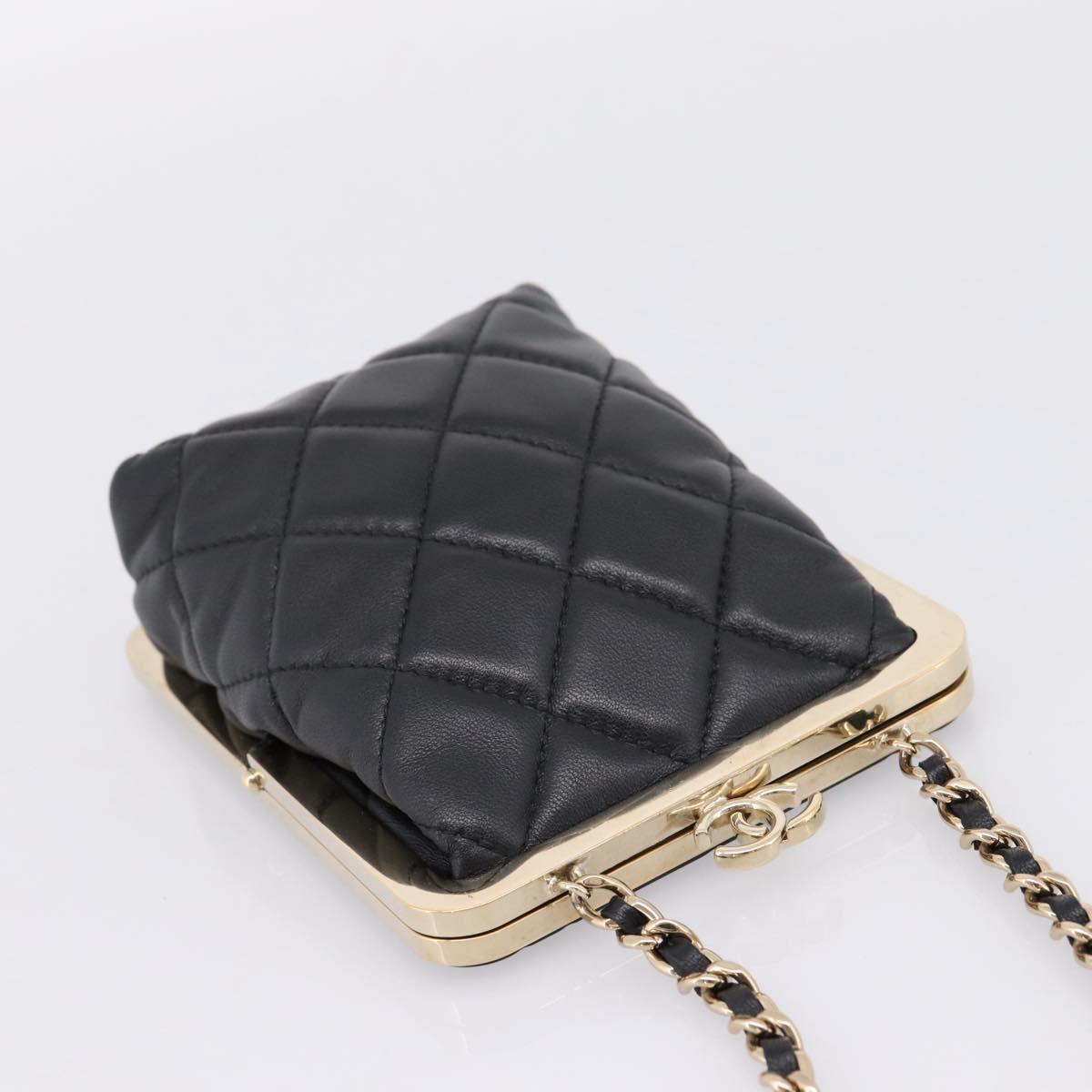 CHANEL Chain Pouch Lamb Skin Black Gold Tone CC Auth 206632SAV