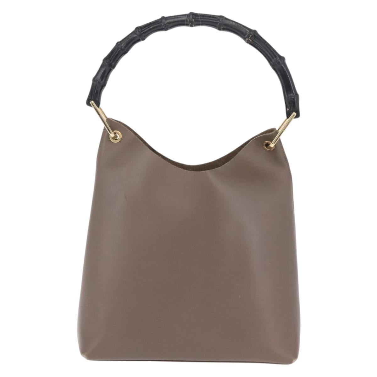 GUCCI Bamboo Hand Bag Leather Gray Gold Tone 001 2058 Auth 206638