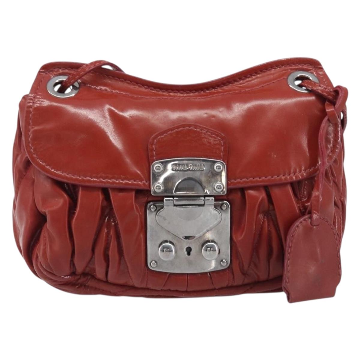 Miu Miu Chain Shoulder Bag Patent Red Silver Auth 206641