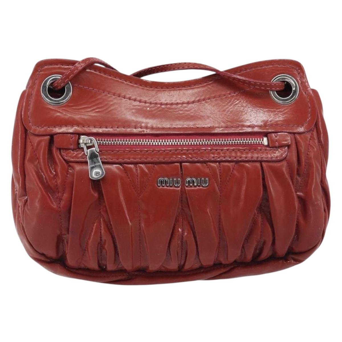 Miu Miu Chain Shoulder Bag Patent Red Silver Auth 206641