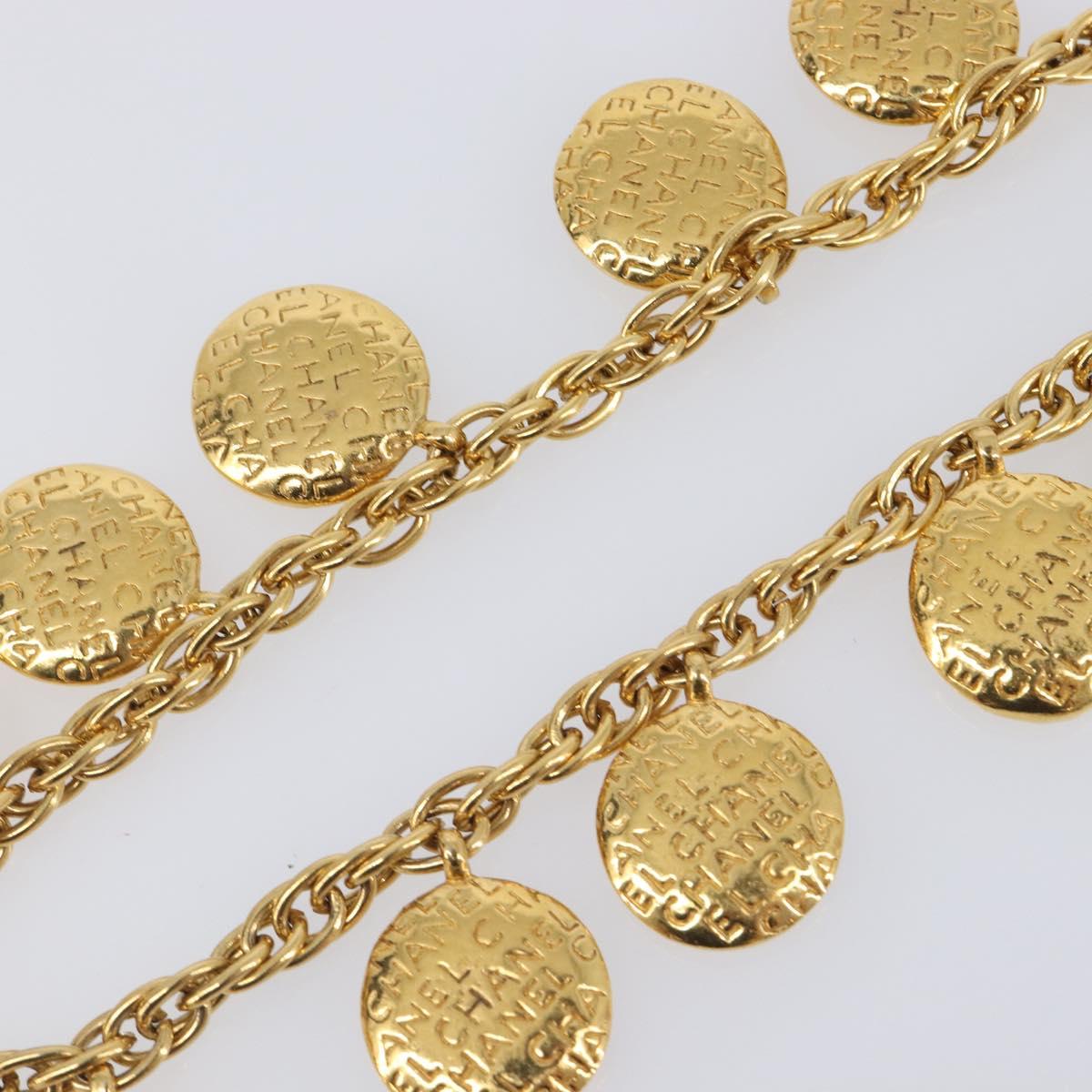 CHANEL Mademoiselle Necklace Metal Gold CC Auth 206642V