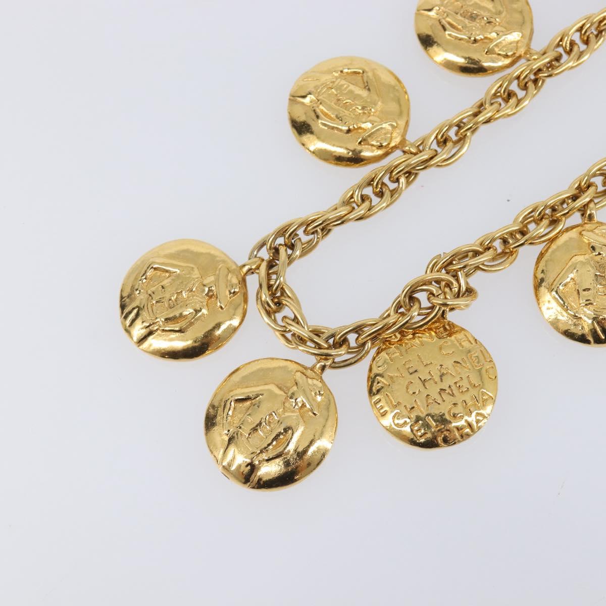 CHANEL Mademoiselle Necklace Metal Gold CC Auth 206642V