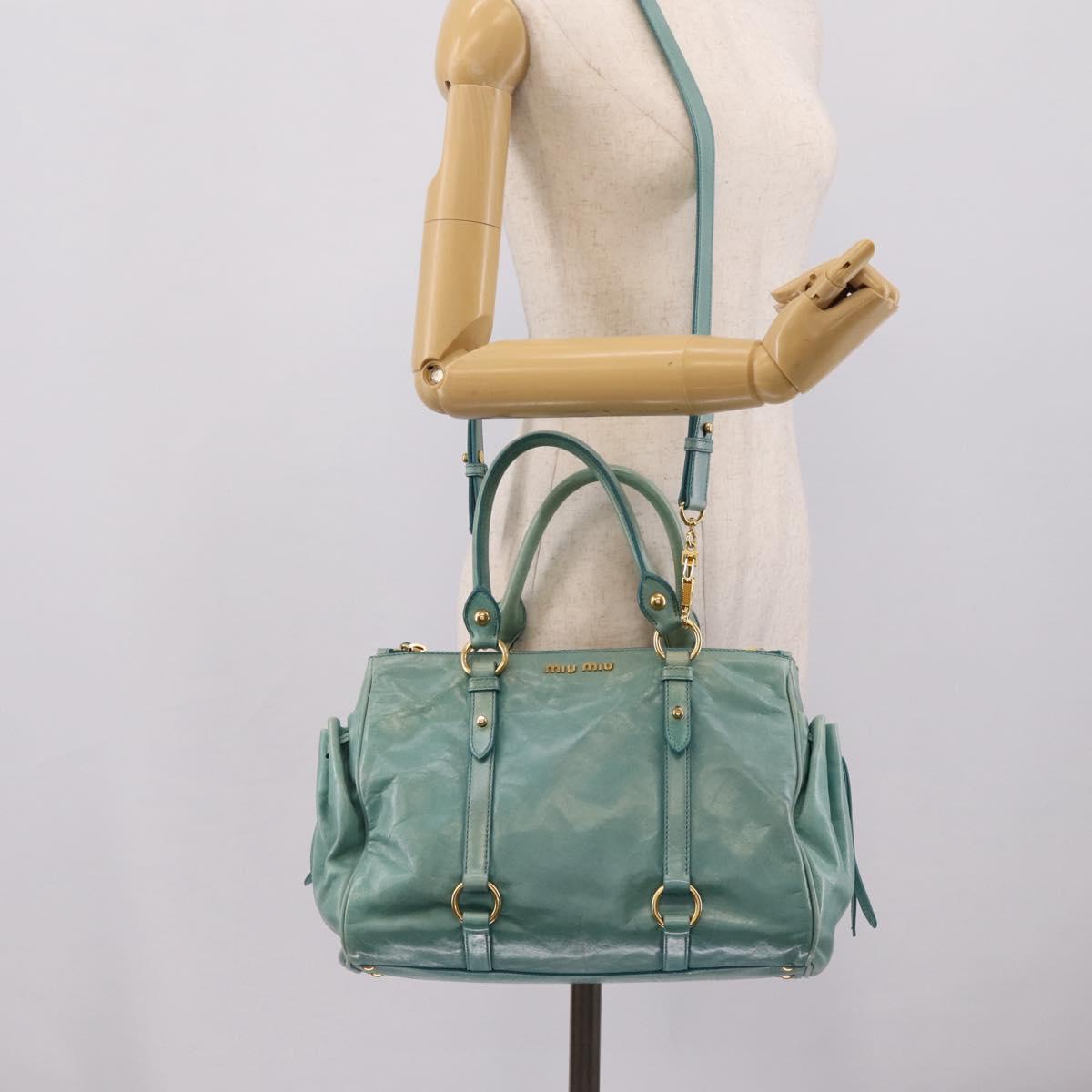 Miu Miu Hand Bag Leather 2way Blue Gold Tone Auth 206643V