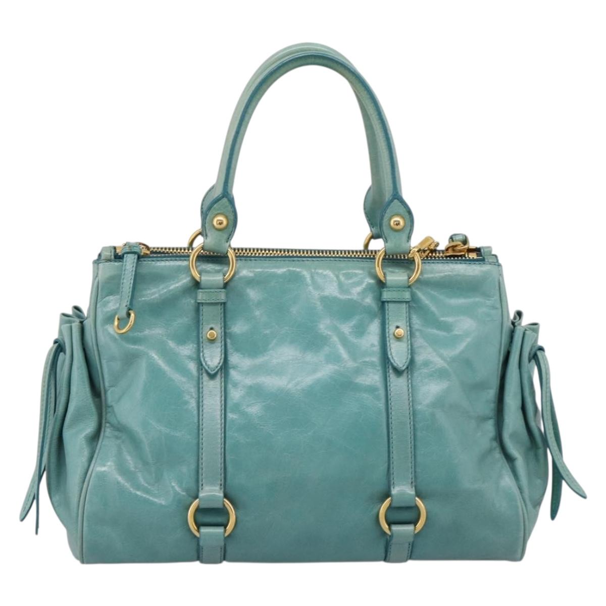 Miu Miu Hand Bag Leather 2way Blue Gold Tone Auth 206643V