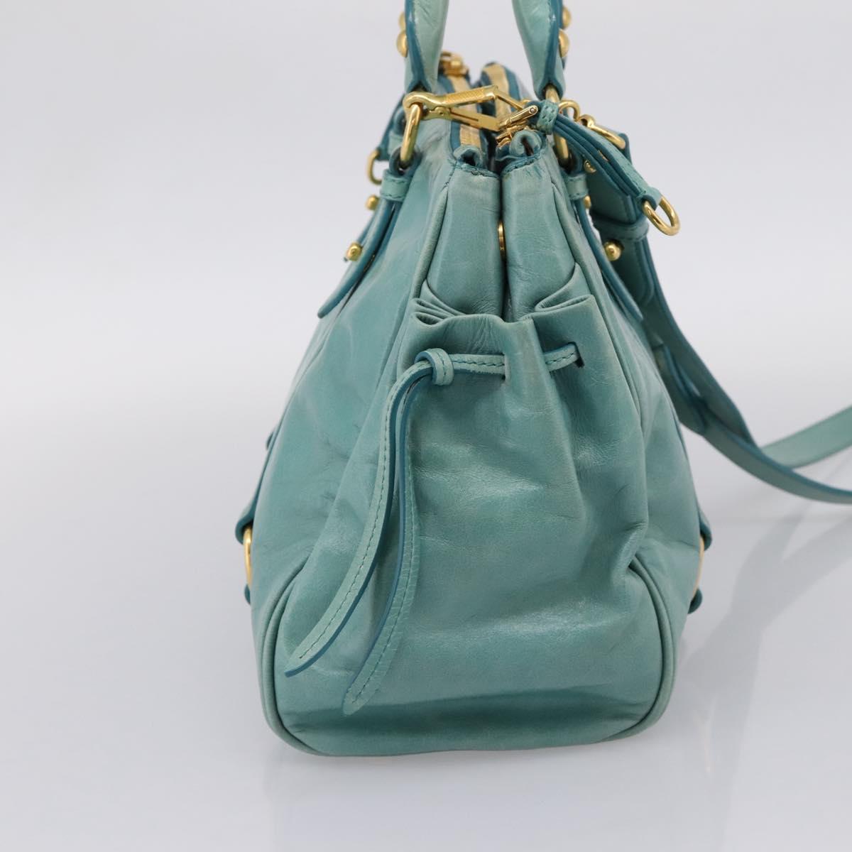 Miu Miu Hand Bag Leather 2way Blue Gold Tone Auth 206643V