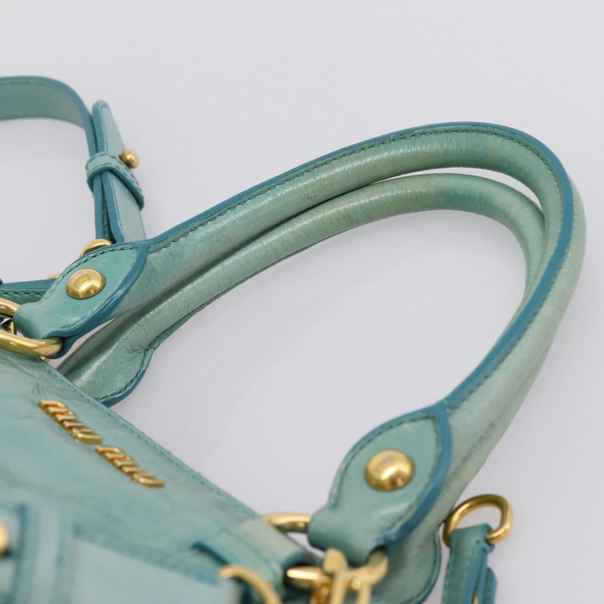 Miu Miu Hand Bag Leather 2way Blue Gold Tone Auth 206643V
