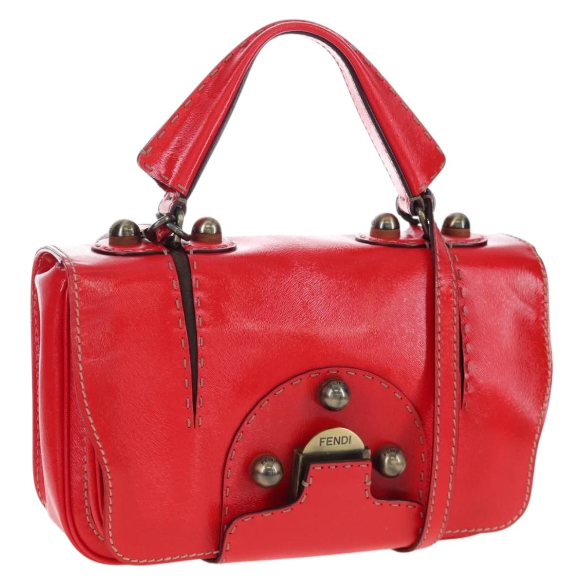FENDI Hand Bag Leather 2way Red Gold Tone 8BN199 Auth 206644V