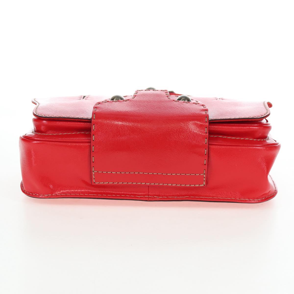 FENDI Hand Bag Leather 2way Red Gold Tone 8BN199 Auth 206644V