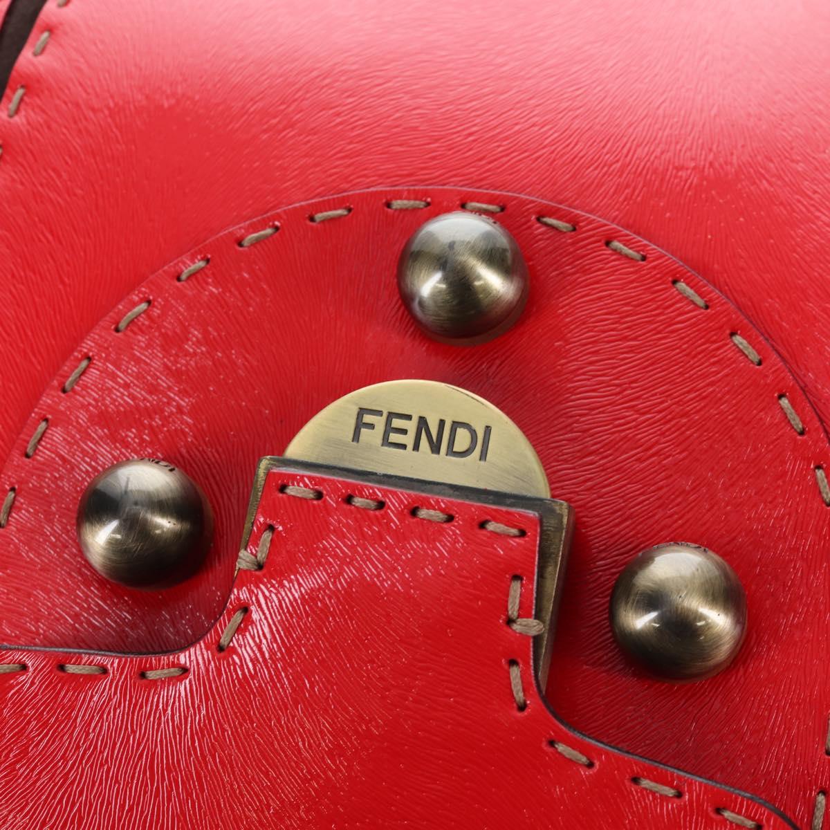 FENDI Hand Bag Leather 2way Red Gold Tone 8BN199 Auth 206644V