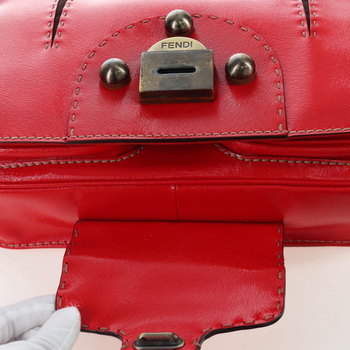 FENDI Hand Bag Leather 2way Red Gold Tone 8BN199 Auth 206644V