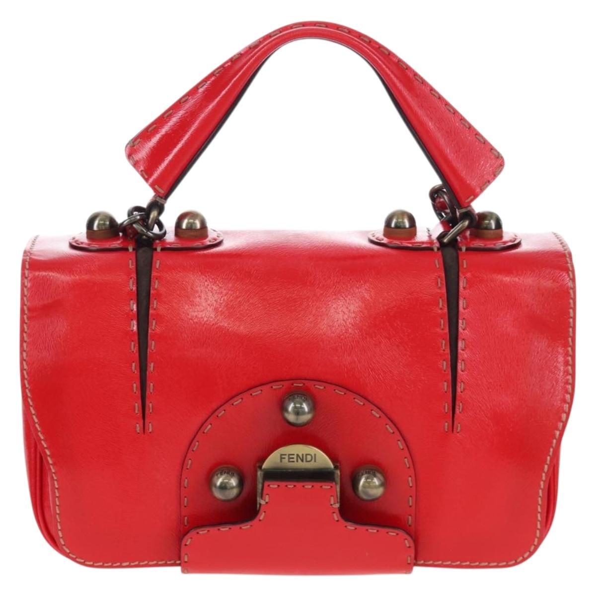 FENDI Hand Bag Leather 2way Red Gold Tone 8BN199 Auth 206644V